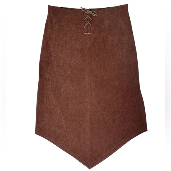 Annex Dresses & Skirts - Vintage Brown Suede Lace-Up Front Asymmetrical Skirt